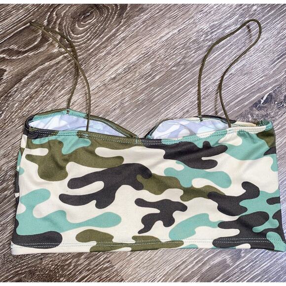 NWT Fashion Nova XL Green Camo Print Tank Crop Top Keyhole Bralette Ruched - Picture 4 of 4